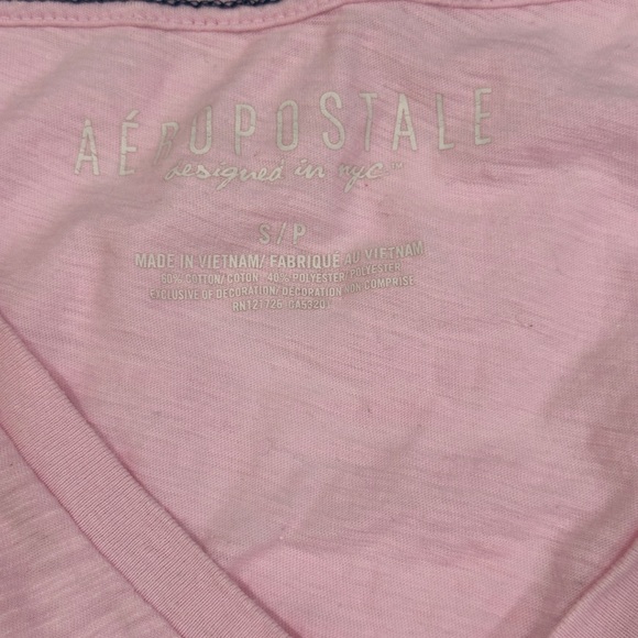 Y2K Aeropostale Logo Tee – Pink with Navy Blue Velvet Lettering – Size Small - Picture 3 of 5